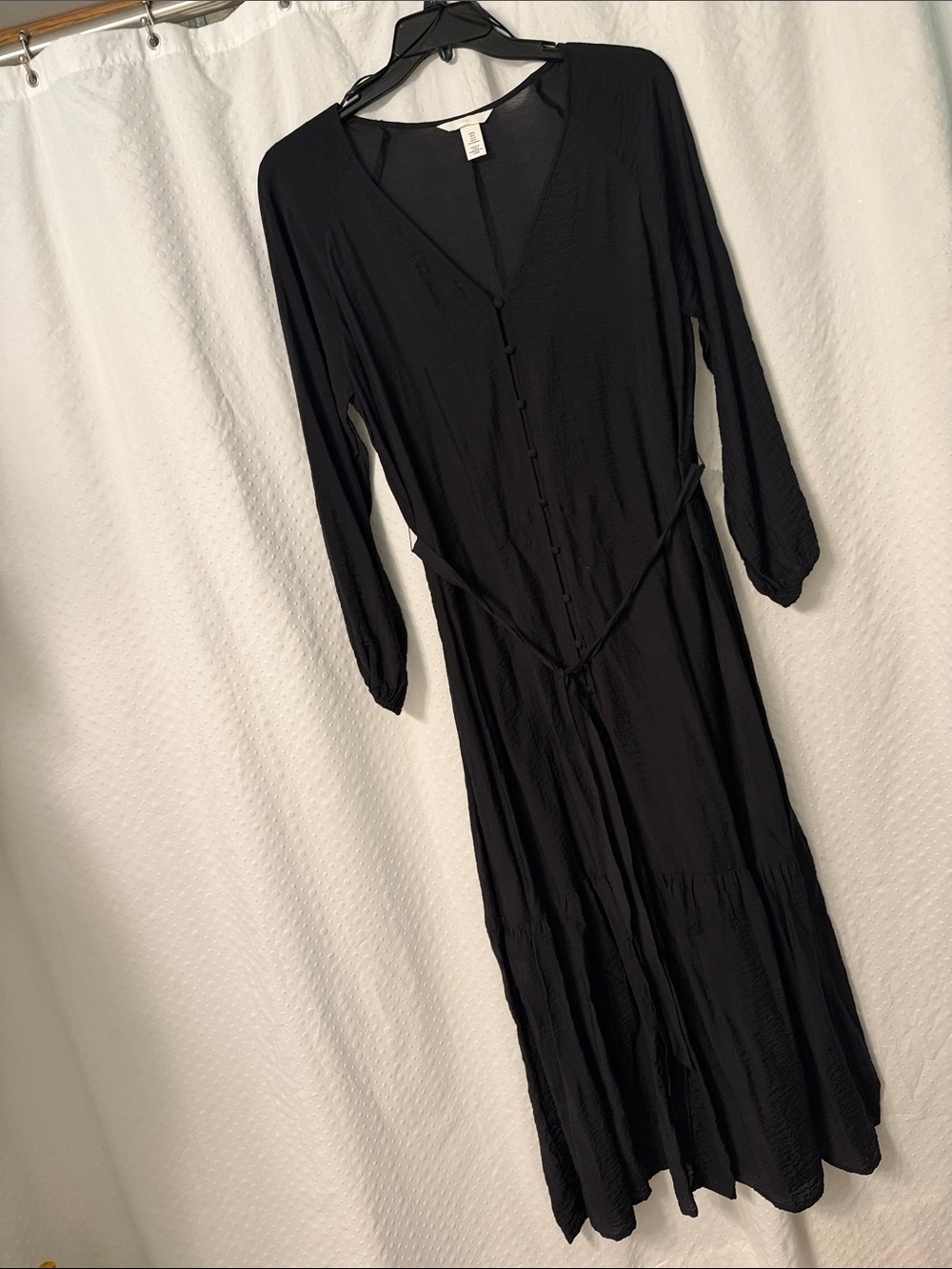 H&M Black Button-Front Long Sleeve Maxi Dress Size Medium
